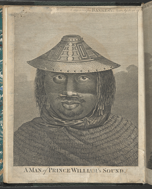 A man of Prince William's Sound, Journal of David Samwell, Surgeon of the "Discovery," in Captain Cook's voyage to the Pacific Ocean; 10 Feb. 1776-29 Nov. 1779 (engraving)