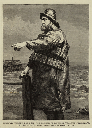 Coxswain Robert Hook (of the Lowestoft Lifeboat "Samuel Plimsoll"), the Saviour of more than Two Hundred Lives (engraving)