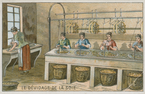 Winding silk filaments onto reels (chromolitho)