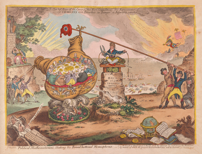 Political Mathematicians Shaking the Board bottomed Hemispheres, publ. 1807 (hand coloured engraving)