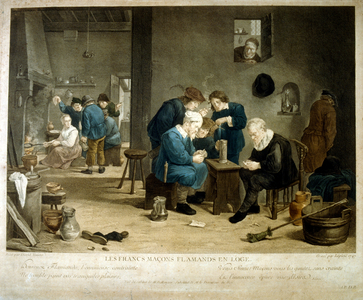 Flemish 18th century illustration depicting a meeting of Freemasons. Circa 1760. Freemasonry or Masonry consists of fraternal organisations that trace their origins to the local fraternities of stonemasons, which from the end of the fourteenth century