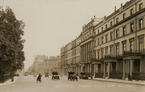 Early cars in Belgrave Square, London (b/w photo)