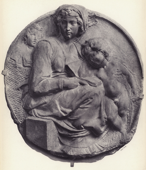 Michelangelo: The Virgin with Child and Little Saint John, about 1505, National Museum, Florence (b/w photo)