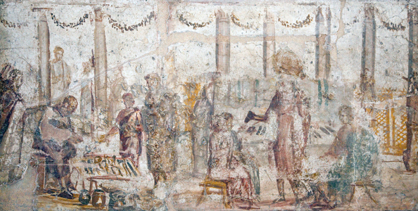 Itinerant vendors on the forum, from Pompeii (fresco)