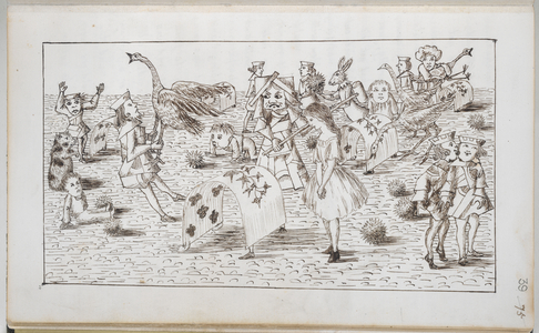 Alice and the Queen of Hearts play croquet, from 'Alice's Adventures Under Ground', 1862-64 (pen & ink on paper)