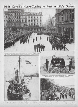 Return of the body of Edith Cavell to England (b/w photo)