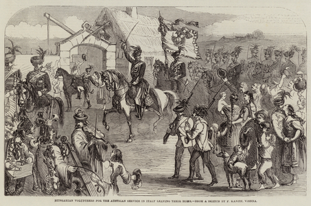 Hungarian Volunteers for the Austrian Service in Italy leaving their Home (engraving)