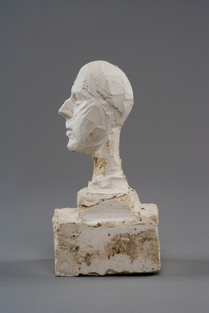 [Head of a Man on a Double Base (study for the head of Colonel  Rol-Tanguy)], 1946 (plaster reworked with pocket knife)