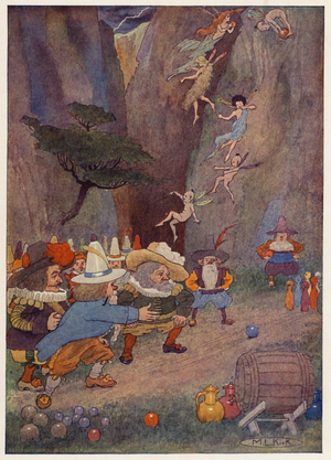 Illustration for the story of Rip Van Winkle (colour litho)