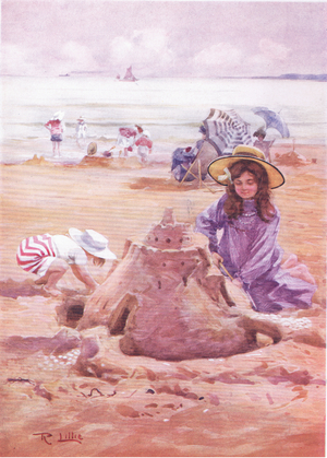 Building the sand castle (colour litho)