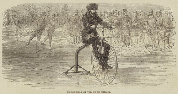 Velocipeding on the Ice in America (engraving)