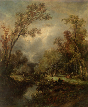 Landscape with Cows (oil on canvas)