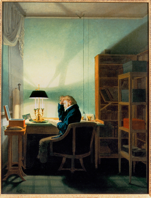 Man reading under the lamplight, 1814 (oil on canvas)