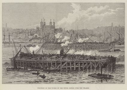 Progress of the Works of the Tower Bridge over the Thames (engraving)