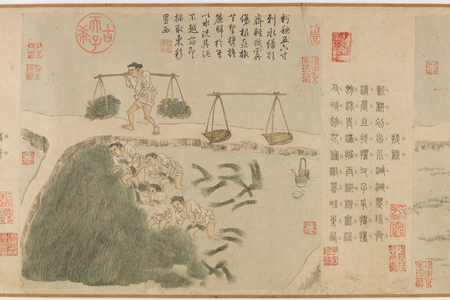 Tilling Rice, Yuan Dynasty (ink & colour on paper)