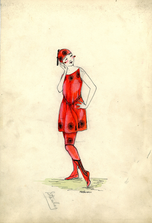 Bathing suit, 1917 (pencil & watercolour on paper)