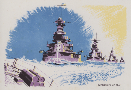 Battleships at Sea (colour litho)
