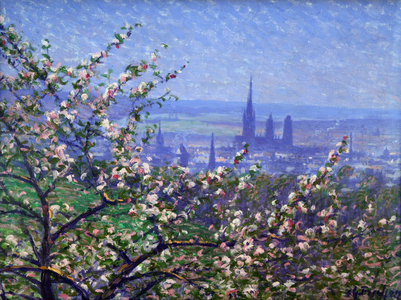 View of Rouen through an apple tree (oil on canvas)