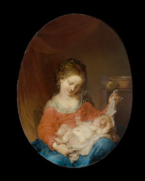 Virgin and Child, 18th century (oil on panel, oval)