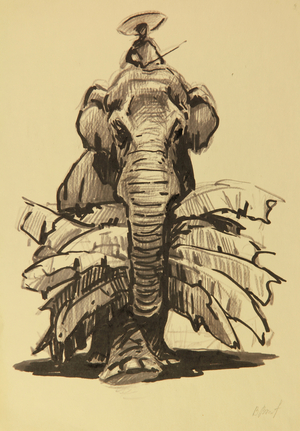 Working Elephant, Sri Lanka, 1960 (tempera on paper)