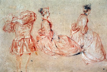 Study of a Flute-Player and Two Women, 1717 (drawing)