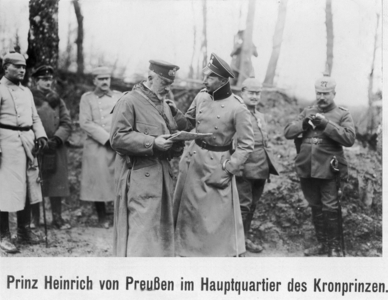 Henry of Prussia visits Crown Prince Wilhelm of Prussia on the Western Front, 1915 (b/w photo)