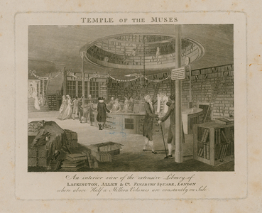 Temple of the Muses, Lackington Allen & Co, Finsbury Square (engraving)
