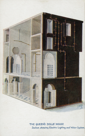 The Queen's Dolls' House: Section showing Electric Lighting and Water System (colour litho)