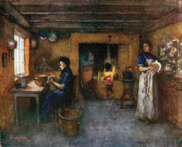 Interior of a Farmhouse, Duinhoek (colour litho)