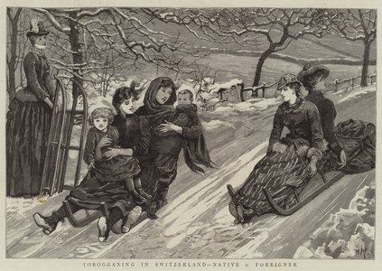 Tobogganing in Switzerland, Native v Foreigner (engraving)