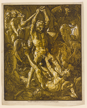 Hercules and Cacus, 1588 (chiaroscuro woodcut on laid paper)