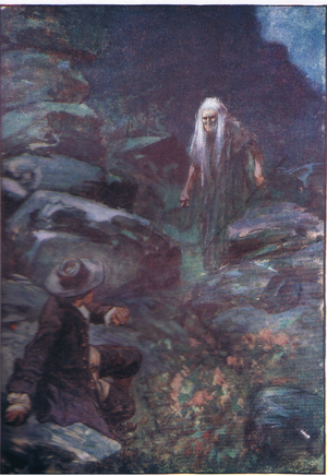 All this while the fearful woman was coming near, from Lorna Doone pub.by W & R Chambers Ltd, 1921 (colour litho)