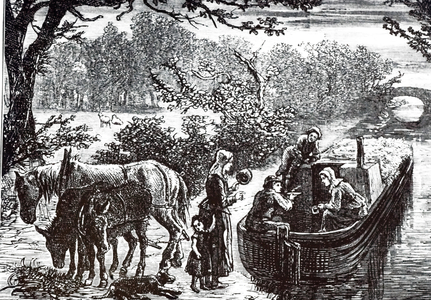 An engraving depicting barges at their evening halt, a typical scene on the Grand Junction and Regent's canals, 19th century