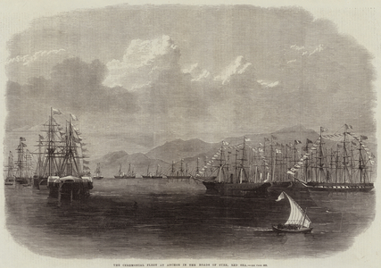 The Ceremonial Fleet at Anchor in the Roads of Suez, Red Sea (engraving)