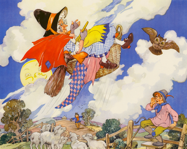 There was an old woman tossed up in a basket (colour litho)