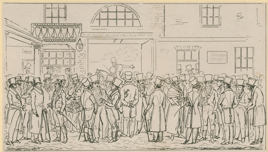 People gathered in Tattersalls (engraving)