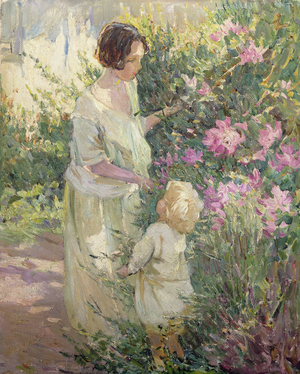 Picking Flowers (oil on canvas)