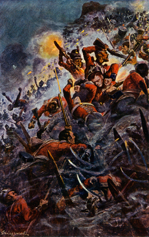 Storming the Heights at Badajos (colour litho)