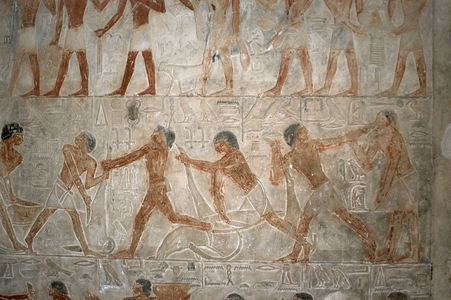 Relief, Butchering oxen, Mastaba of Ptahhotep and Akhethotep, Egypt
