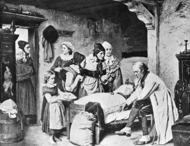 Home visit of a doctor, around 1890