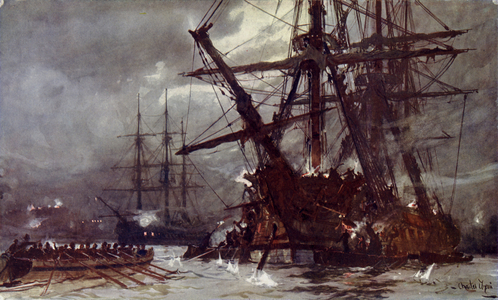 Cutting out of the "Hermione" ("Retribution"), 1799 (colour litho)