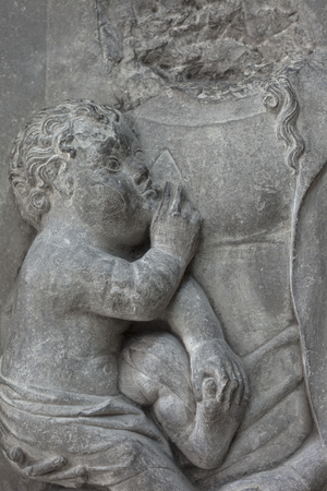 Detail, c.1380, Bas-Relief. Polychromed stone. Devotion monument of Nicolas de Seclin (Monument votif de Nicolas de Seclin)