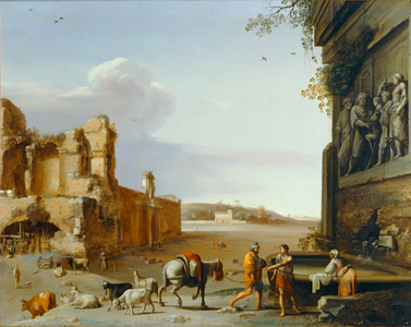 Ruines de l' ancienne Rome avec un bas-relief representant le sacrifice de Marc-Aurèle ...