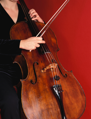 Cello in playing position
