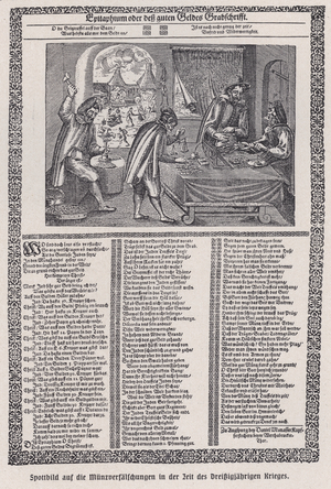 Satire on the forging of coins during the Thirty Years War (engraving)