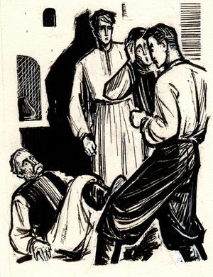 Illustration from 'Kaidash's Family" (1878) by Ivan Nechuy-Levytsky, 1974 (gouache on paper)