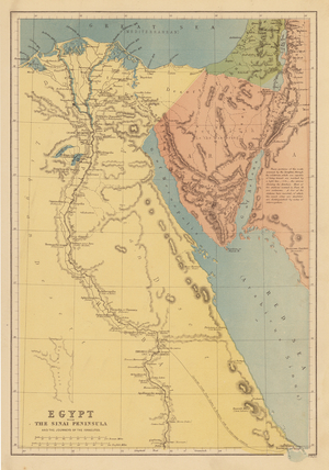 Egypt with the Sinai Peninsula and the Journeys of the Israelites (colour litho)