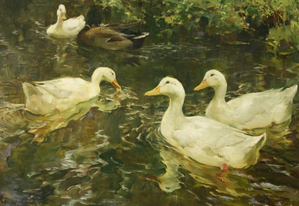 Ducks on the water, study for The stream at Clapper Mill, Lamorna, 1945 (oil on canvas)