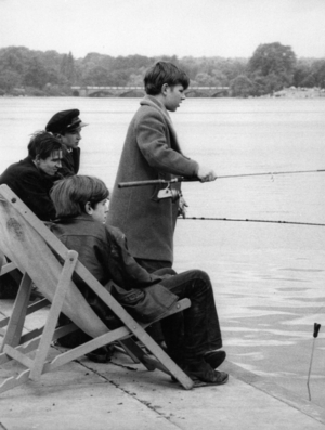 Fishing boys in London (b/w photo)