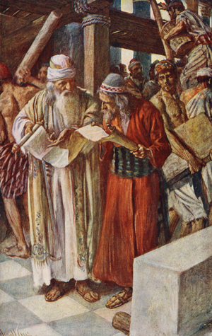 Old Testament: The Finding of the Book (colour litho)
